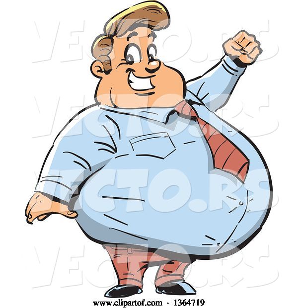 Vector of Happy Cartoon Fat White Business Man Cheering and Smiling