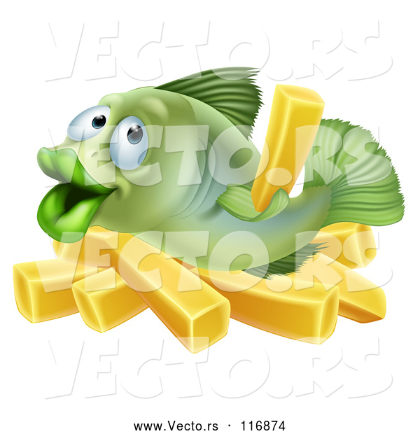 Vector of Happy Cartoon Fish with Chips French Fries