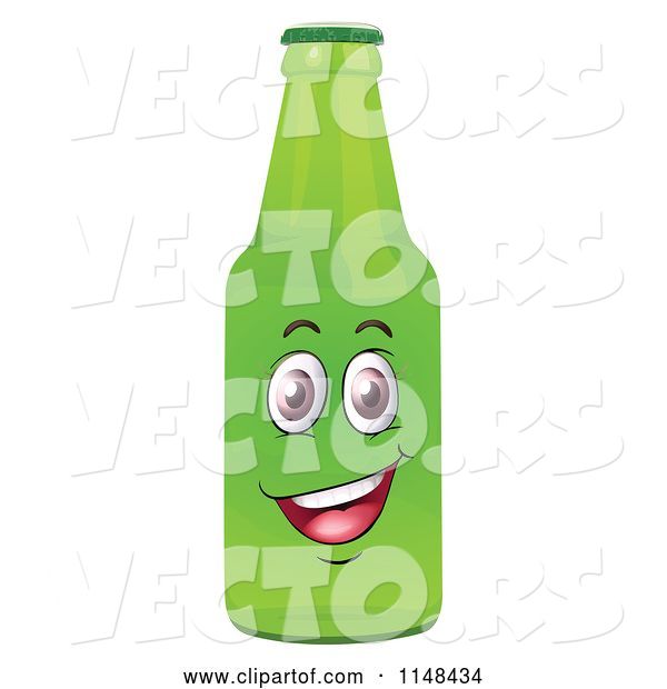 Vector of Happy Cartoon Green Beer or Soda Bottle Mascot
