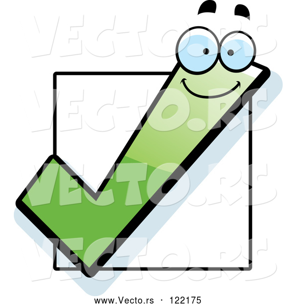 Vector of Happy Cartoon Green Check Mark over a Box