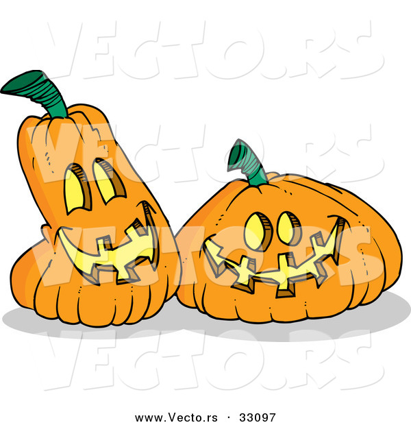 Vector of Happy Cartoon Jackolanterns on Halloween