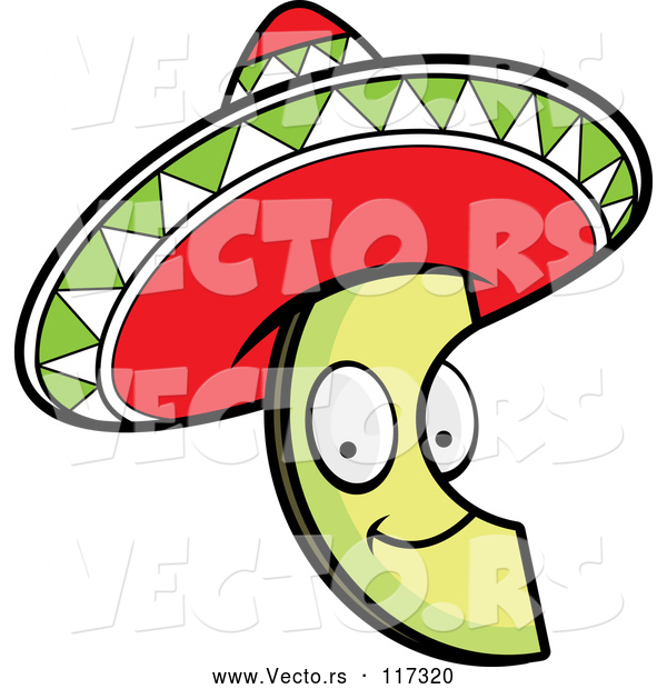 Vector of Happy Cartoon Mexican Avocado Slice with a Sombrero Hat