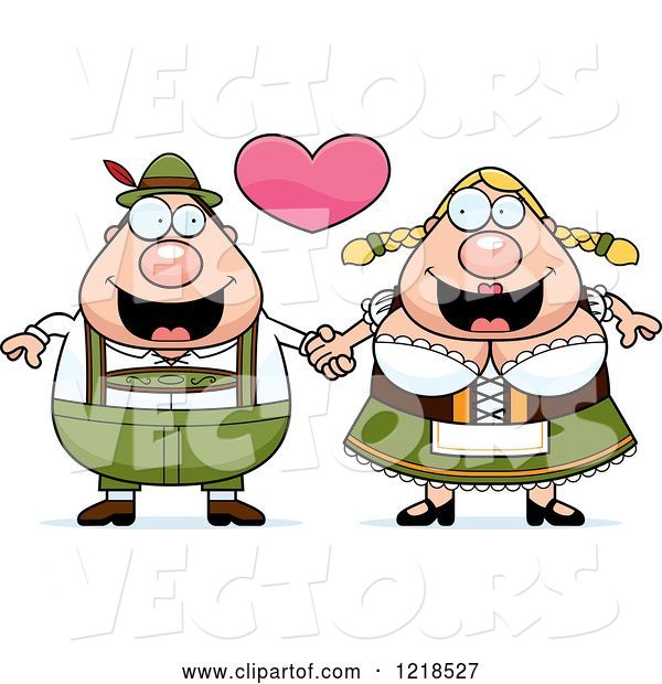 Vector of Happy Cartoon Oktoberfest Couple Holding Hands Under a Heart