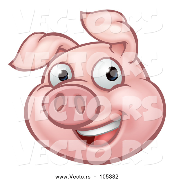 Vector of Happy Cartoon Pig Mascot
