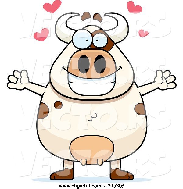 Vector of Happy Cartoon Plump Cow in Love