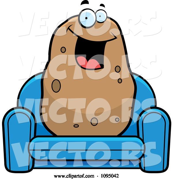 Vector of Happy Cartoon Potato Sitting on a Blue Couch
