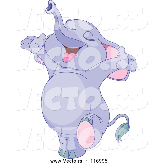 Vector of Happy Cartoon Purple Elephant Holding His Arms up