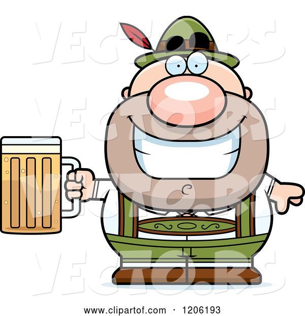 Vector of Happy Cartoon Short Oktoberfest German Guy Holding a Beer