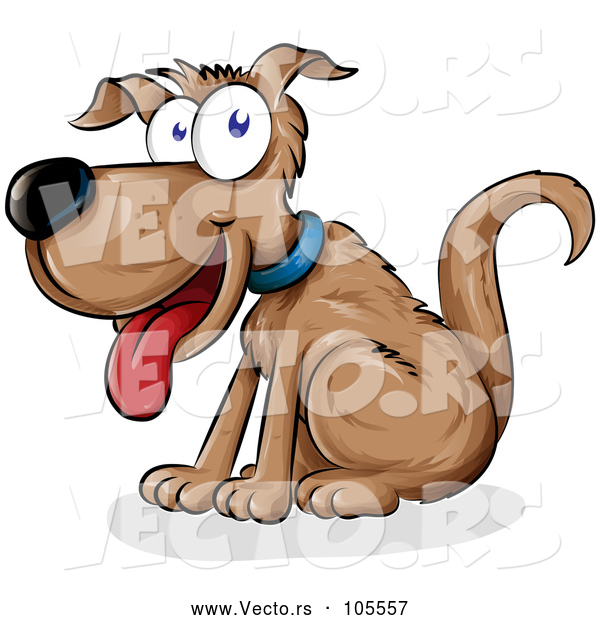 Vector of Happy Cartoon Sitting Brown Dog