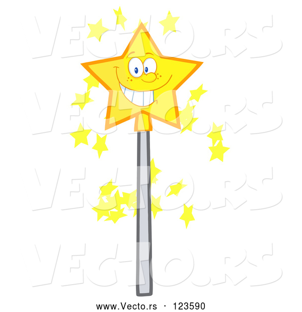 Vector of Happy Cartoon Smiling Star Magic Wand