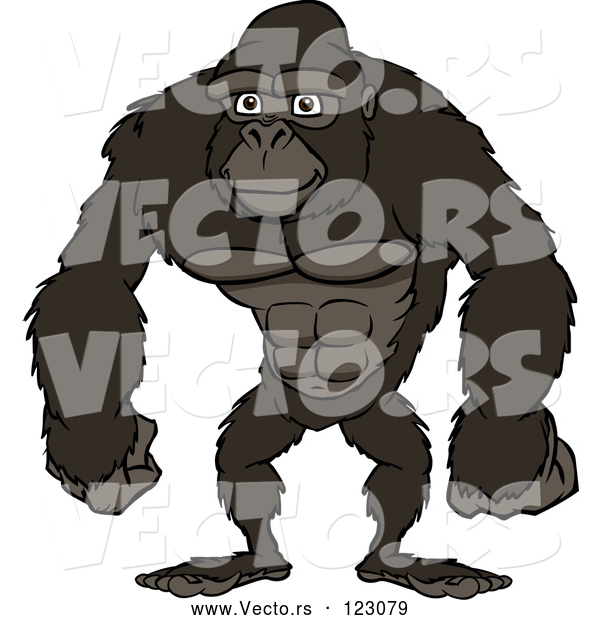 Vector of Happy Cartoon Strong Gorilla Standing