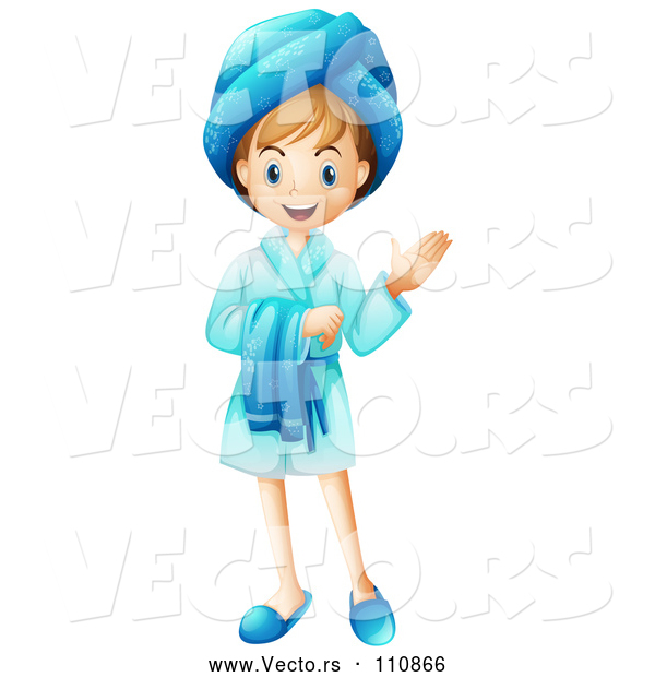 Vector of Happy Cartoon White Girl in a Blue Rope, Presenting