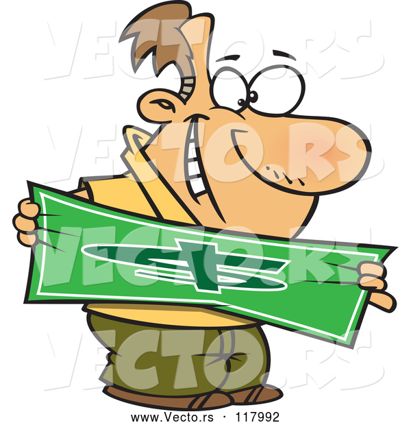 Vector of Happy Cartoon White Guy Stretching a Dollar