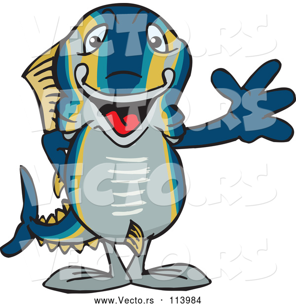 Vector of Happy CartoonTuna Fish Waving