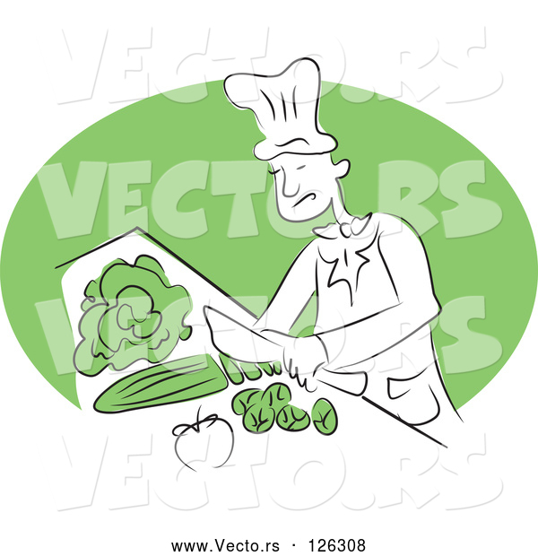 Vector of Happy Chef Cutting Veggies