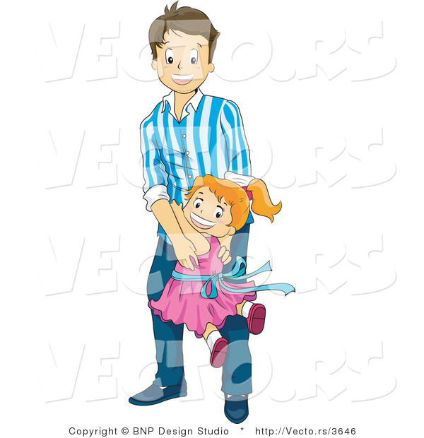 Vector of Happy Daughter Running and Jumping on Her Dad