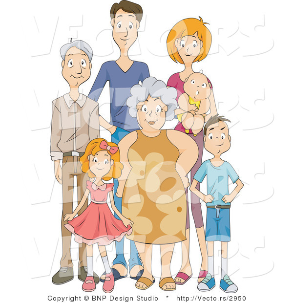 Vector of Happy Extended Family Standing Together