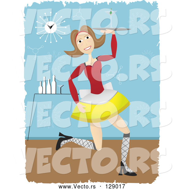 Vector of Happy Female Cocktail Waitress Serving a Cocktail in a Bar