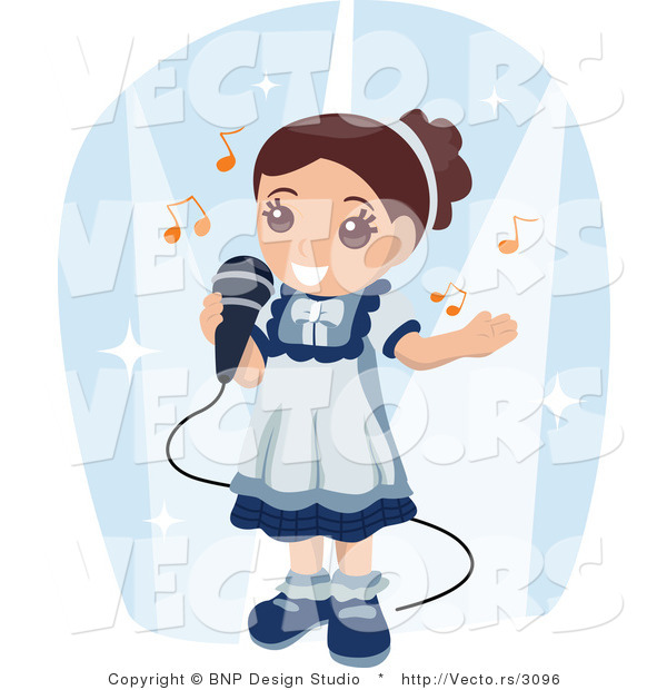 Vector of Happy Girl Singing into a Microphone