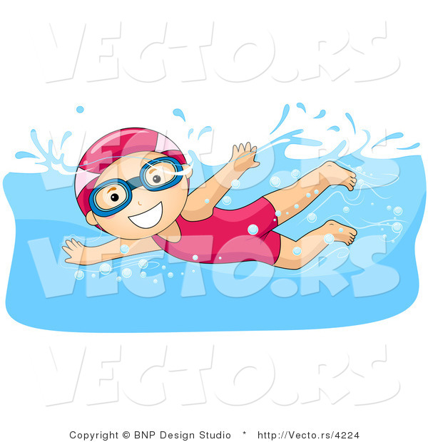 Vector of Happy Girl Swimming While Wearing a Hair Cap