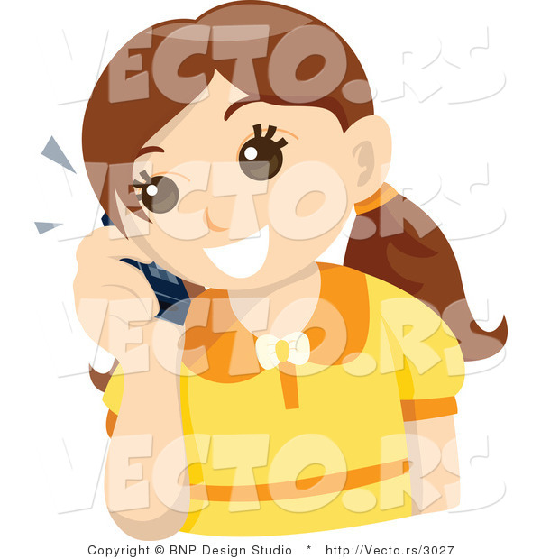 Vector of Happy Girl Talking on Cell Phone