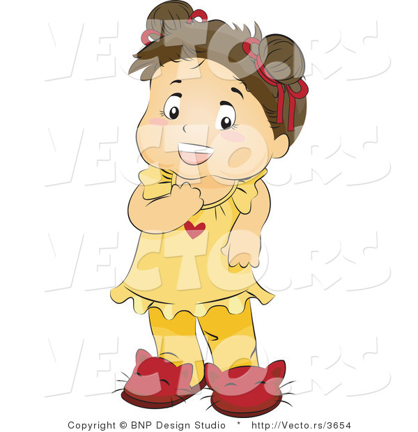 Vector of Happy Girl Wearing Pajamas with Cat Slippers