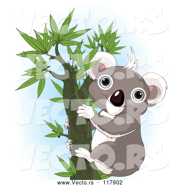 Vector of Happy Koala in a Tree over Blue