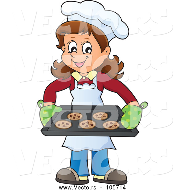 Vector of Happy Lady Baking Chocolate Chip Cookies