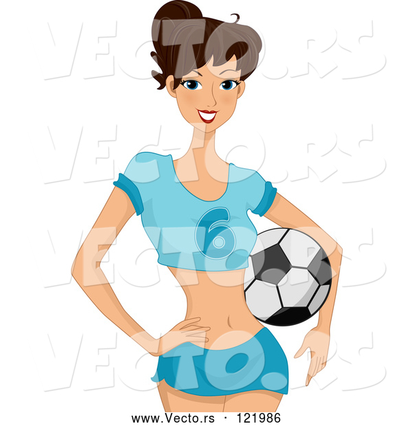 Vector of Happy Lady with a Soccer Ball on Her Hip