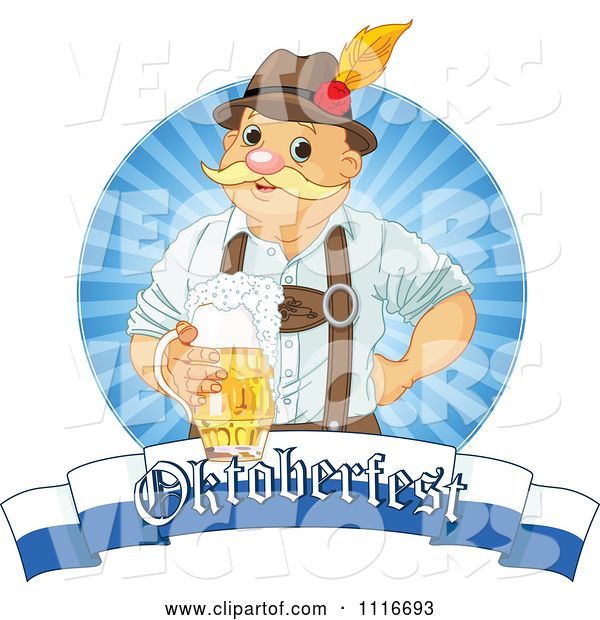 Vector of Happy Oktoberfest Guy Holding Beer over a Banner