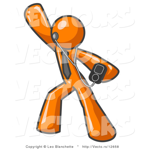 Vector of Happy Orange Guy Dancing and Listening to Music with an MP3 Player