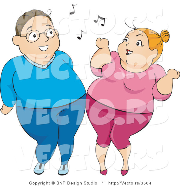 Vector of Happy Overweight Couple Dancing Together