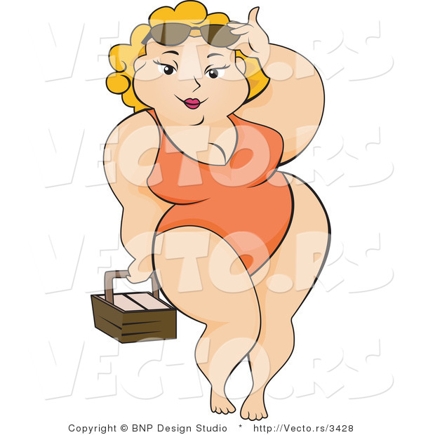 Vector of Happy Overweight Girl Wearing Swimsuit