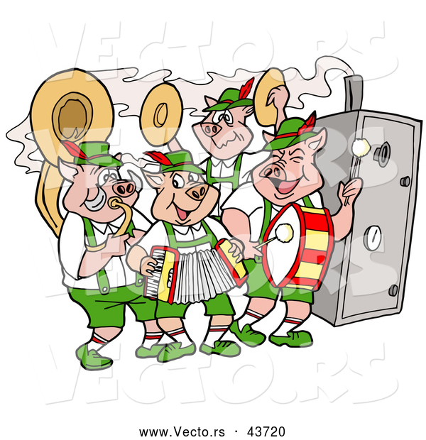 Vector of Happy Pig Oktoberfest Band Playing Music While Cooking Food in a Smoker