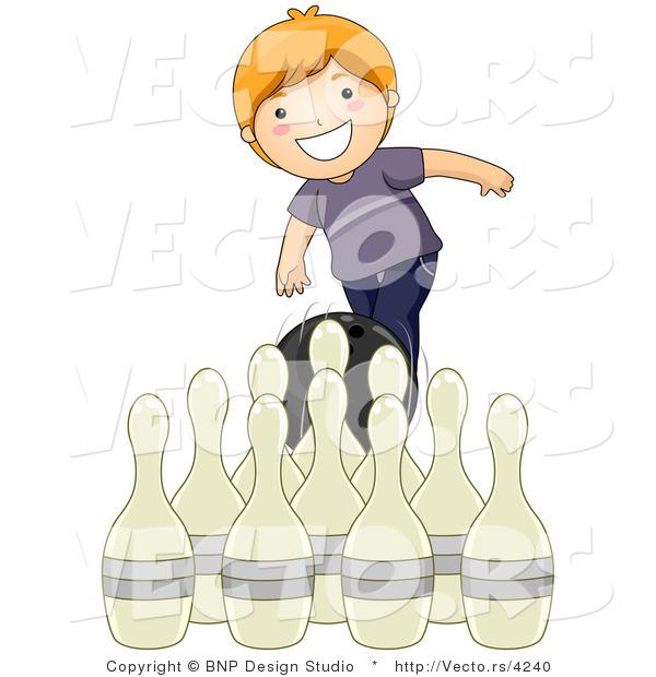 Vector of Happy Red Haired Boy Throwing a Bowling Ball