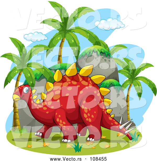 Vector of Happy Red Stegosaurus Dinosaur