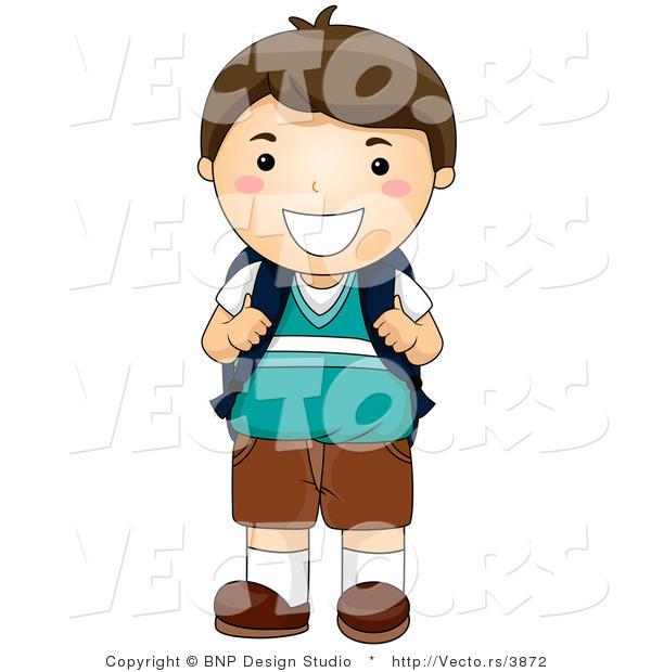 Vector of Happy School Boy Smiling While Holding Backpack Straps
