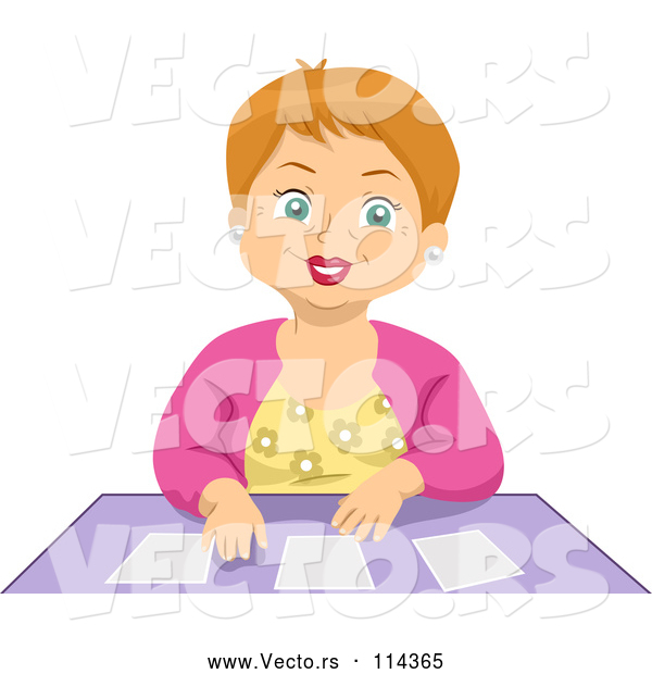 Vector of Happy Senior White Lady Playing Cards