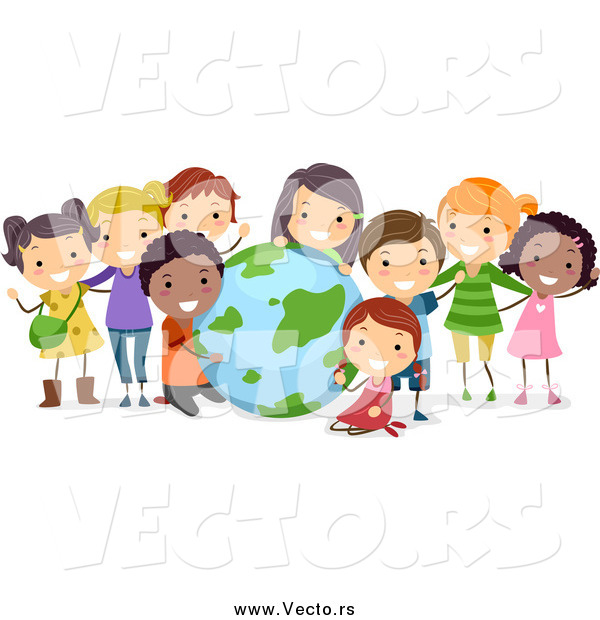 Vector of Happy Students with a Globe