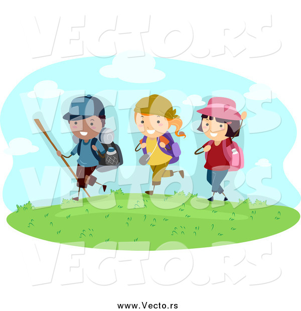 Vector of Happy Summer Camp Kids Hiking