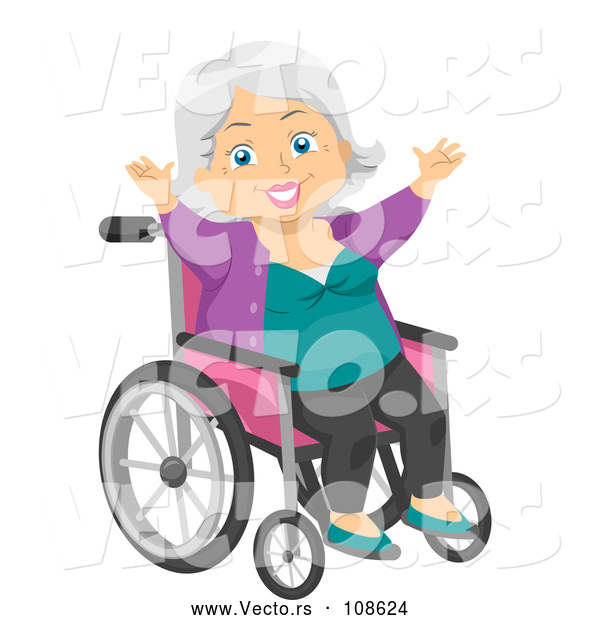 Vector of Happy White Senior Woman Cheering in a Wheelchair