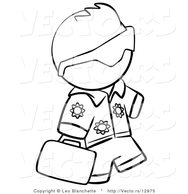 Vector of Hawaiian Tourist Person Carrying a Bag - Coloring Page Outlined Art
