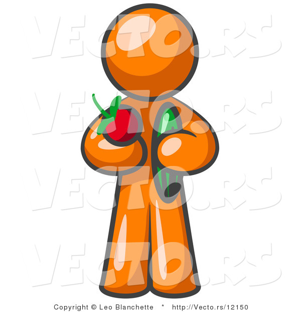 Vector of Healthy Orange Guy Carrying a Fresh and Organic Apple and Cucumber
