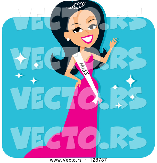 Vector of Hispanic Pageant Contestant Wearing a Sash and a Pink Evening Gown