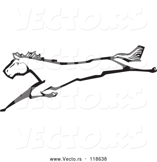 Vector of Horse Leaping Black and White Woodcut