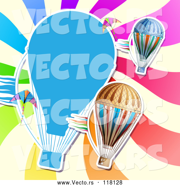 Vector of Hot Air Balloon Kite and Colorful Ray Background