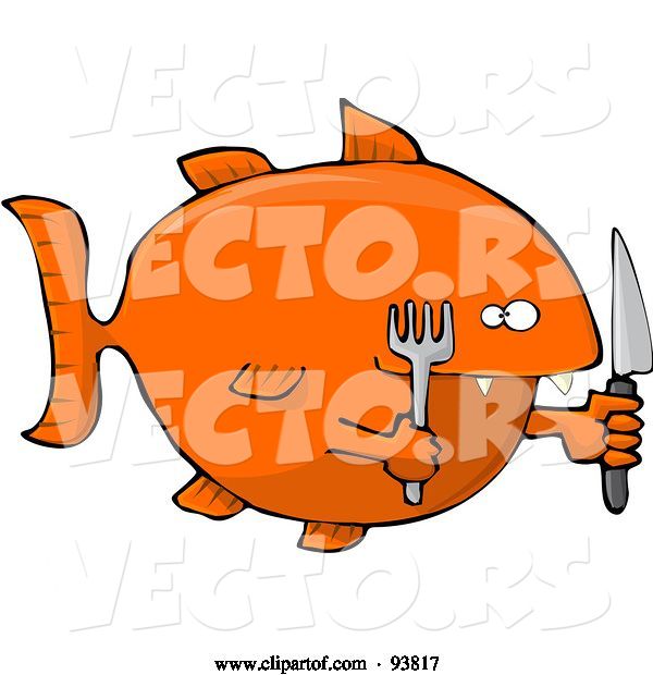Vector of Hungry Orange Fish with a Knife and Fork