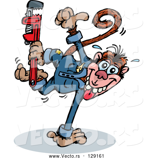 Vector of Hyper Cartoon Monkey Mascot Holding a Monkey Wrench