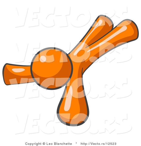 Vector of Injured Orange Guy Lying on His Face and Stomach After Being Injured on the Job, or Someone Who Is Leaping for Something They Desire