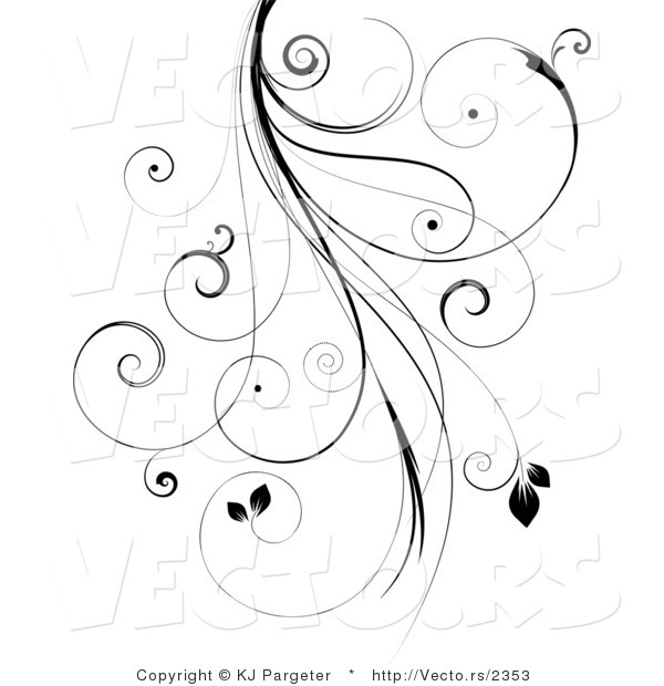 Vector of Intricate Black Curly Vines with Leaves - Design Element